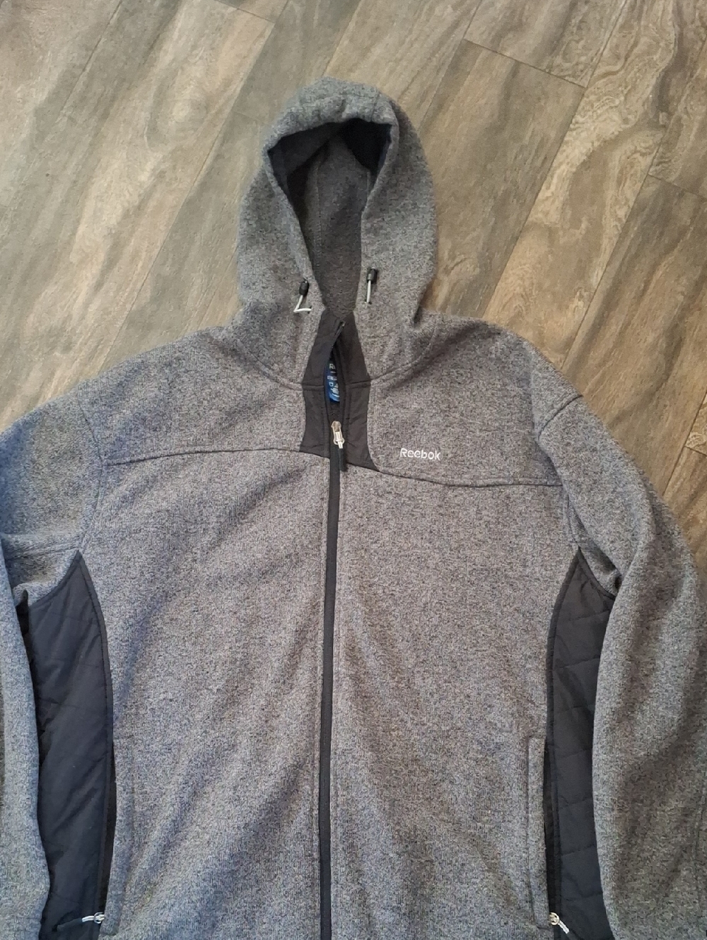 Reebok Men's Heather Gray Hooded Full-Zip Jacket with Black Trim